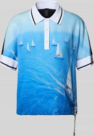 Marc Cain Regular Fit Bluse aus reinem Lyocell mit Polokragen in Sky, Gr&ouml;&szlig;e 42