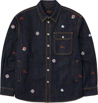 Evisu Allover Embroidery Regular Fit Denim Shirt Jacket - Heren - Spijkeroverhemden - Blauw - 2XL - Denim - Overhemden
