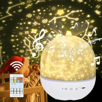 OEM L&aacute;mpara De Noche Infantil Con Proyector De Estrellas, Luz Nocturna Musical Giratoria De 360&deg; + Temporizador + Control Remoto + 6 Colores, Luz Nocturna