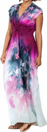 Gabriel + Simone Go Silk Go Crinkle Cut Twist Dress In Gradient Garden