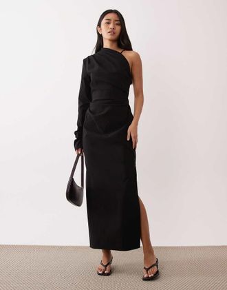 Asos Vestito midi monospalla drappeggiato nero