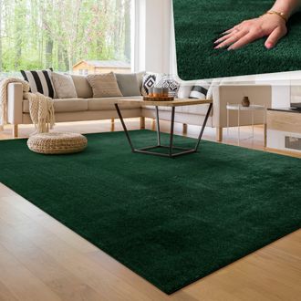 Paco Home Paco Home - Alfombra Moderna Para Sal&oacute;n A Pelo Corto Lavable Suave Uni Efecto Piel Antideslizante 160x220 Cm, Verde