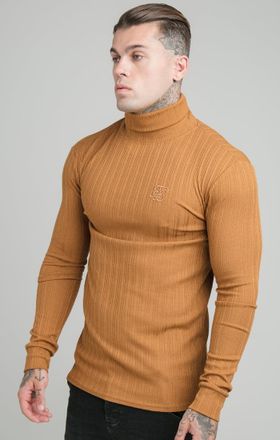 Siksilk Siksilk L&S New Rib Turtle Neck - Tan M