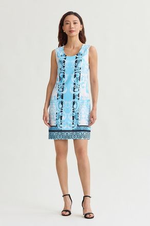 Ming Wang Filigree Printed Lined Stretch Deco Crepe Sheath Dress in Serene/white/black at Nordstrom, Size X-Small