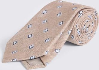 Moss Neutral Navy Clover Medallion Linen & Silk Tie
