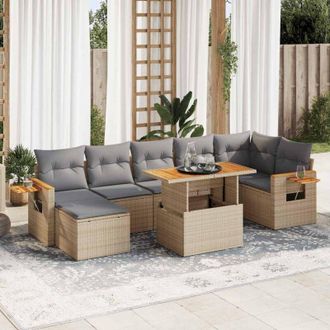 vidaXL Set Sof&aacute;s Jard&iacute;n Y Cojines 8 Pzas Rat&aacute;n Sint&eacute;tico Acacia Beige Vidaxl
