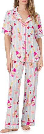 Room Service PJs Print Long Pajamas in Blue Stripe at Nordstrom, Size X-Small