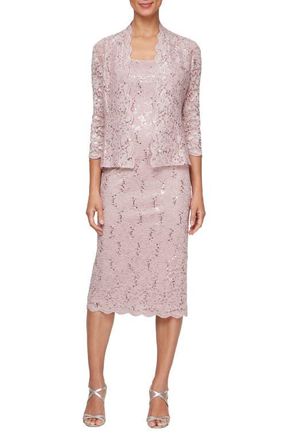 S.L. Fashions Lace Dress & Jacket Two-Piece Set in Blush at Nordstrom, Size 14