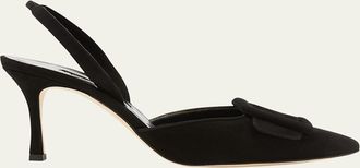 Manolo Blahnik Maysli Suede Buckle Halter Pumps
