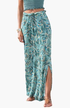 Lascana Womens Paperbag Maxi Skirt in Teal Print at Nordstrom, Size 12