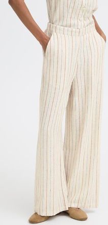 Ichi Wide Leg Linen Blend Pants in Brown Stripe at Nordstrom, Size 10 Us