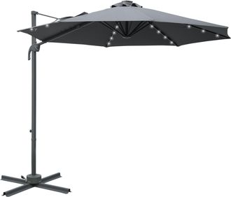 OUTSUNNY 3Metre Cantilever Parasol Patio Sun Umbrella with Base Solar Lights