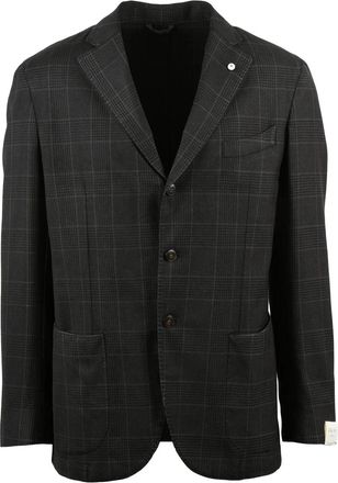 L.B.M. 1911 Rounded Wool Jacket with Checkered Pattern and Button Closure