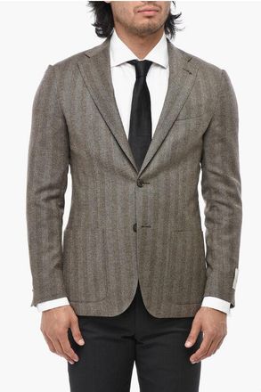 Corneliani CC COLLECTION Half-Lined Herringbone Wool Blazer REFINED size 48