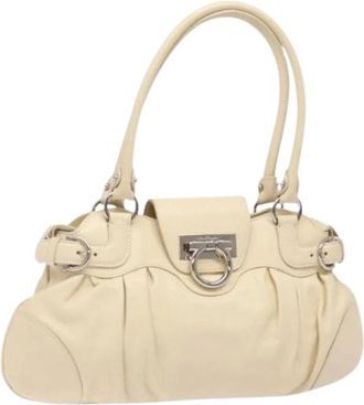 Ferragamo Pre-owned Handbags, female, Beige, Size: ONE SIZE Pre-owned Leather Shoulder Bag
