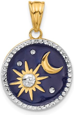 Diamond2Deal 14k Yellow Gold White Rhodium Diamond-Cut Enameled Sun Moon Pendant