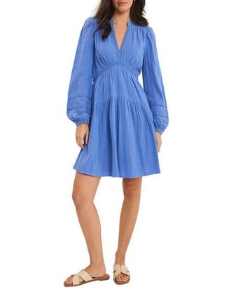 Mint Velvet Cotton Cheesecloth Mini Dress in Blue at Nordstrom, Size 14