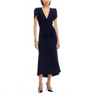 Cinq &agrave; Sept Womens Aviva Gathered Tulip-Sleeve Midi Dress In Navy