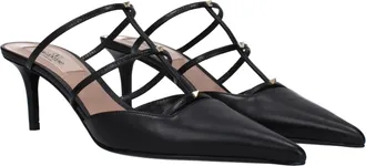 Valentino Garavani Womens Black Leather Flat Sandals