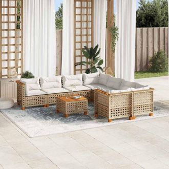 vidaXL Set De Sof&aacute;s De Jard&iacute;n Con Cojines 9 Pzas Rat&aacute;n Sint&eacute;tico Beige Vidaxl