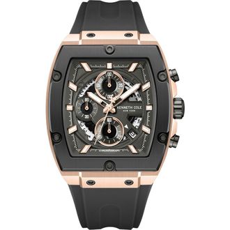 Kenneth Cole Sport Tonneau Chronograph Silicone Strap Watch, 44mm x 28mm in Black at Nordstrom