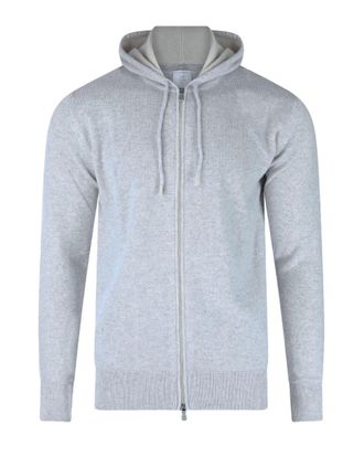 Eleventy Cashmere Full-Zip Hoodie with Suede Drawstring Accents