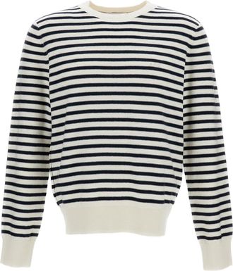 A.P.C. Blue and White Striped Cotton-Blend Sweater with Ribbed Detailing