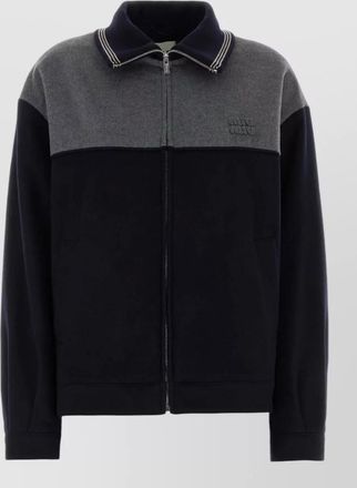 Miu Miu velour jacket contrast panel buttoned cuffs collar
