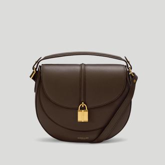 DeMellier The Siena Saddle in Mocha Small Grain Leather Crossbody bag