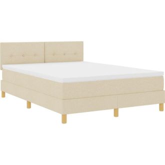 vidaXL LED Box Spring Bed with Mattress Cream 160 x 200 cm Fabric vidaXL