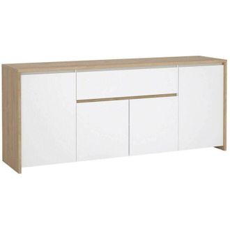 Dmora Aparador Charlize, Bufé de salón, Aparador de salón, Despensa de cocina, 197x48 h84 cm, Roble y Blanco brillante - Dmora