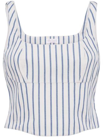 Brunello Cucinelli Top a righe - Bianco