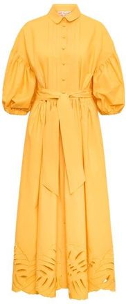 Maison Common Poplin Dress With Big Leave Embroidery in Yellow at Nordstrom, Size 36
