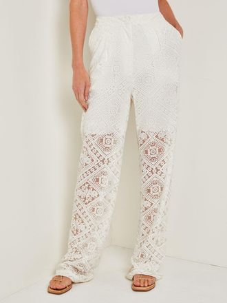 Misook Button-Fly Straight Leg Pants - Lined Lace