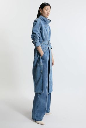 Karen Millen Denim Funnel Neck Belted Maxi Coat