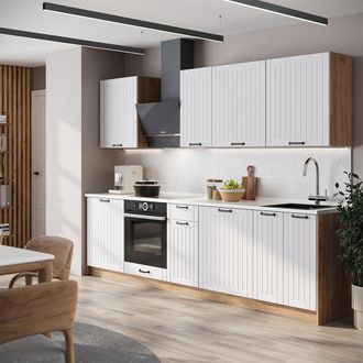Vicco Mueble De Cocina Fame-line, Blanco Casa De Campo/roble Dorado, 280 Cm, Et M&aacute;rmol, Vicco