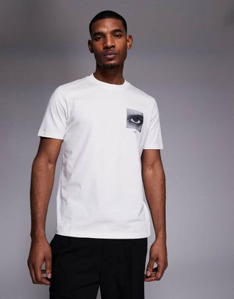 HUGO BOSS HUGO Red - Deyss Eye - T-shirt vestibilit&agrave; classica bianca con stampa grafica di occhi-Bianco