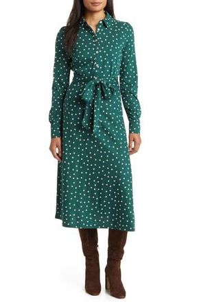 Boden Laura Polka Dot Long Sleeve Jersey Midi Dress in Emerald Night Dot at Nordstrom Rack, Size 20/22 (Similar To 16W-18W)
