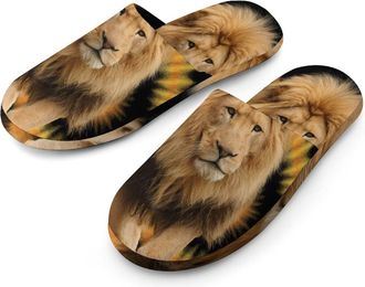 Generic Tie Dye Lion Mens Slippers Warm Non-Slip Houes Shose Spa Slipper for Home Bedroom