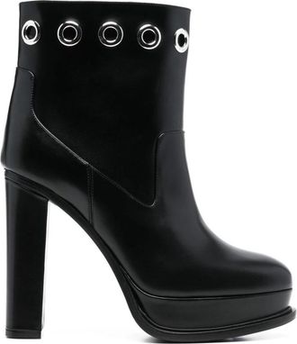 Alexander McQueen Zwarte Eyelet Enkellaarzen met Plateauzool - Dames - Laarzen met Hak - Zwart - 40 EU - Leer - Schoenen