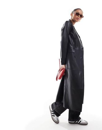 Threadbare Cappotto taglio lungo nero in pelle sintetica