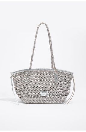 Bimba & Lola Plaited Leather Shopper Bag in Silver at Nordstrom