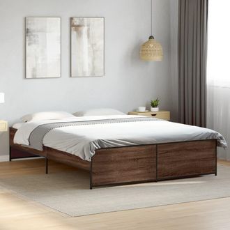 vidaXL Vidaxl - Estructura Cama Madera Ingenier&iacute;a Metal Marr&oacute;n Roble 150x200 Cm