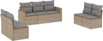 vidaXL Vidaxl - Set Sof&aacute;s De Jard&iacute;n 7 Piezas Y Cojines Rat&aacute;n Sint&eacute;tico Beige