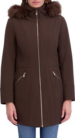 Kensie Shelled Faux Fur Trim Hooded Parka in Chocolate at Nordstrom, Size X-Large