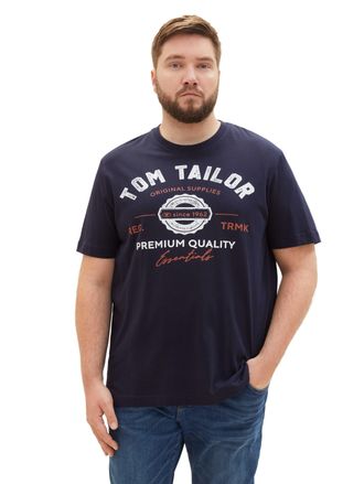 Tom Tailor T-Shirt TOM TAILOR PLUS, Damen, Gr. 4XL, sky captain blau, Single Jersey, Obermaterial: 100% Baumwolle, bedruckt, bequem h&uuml;ftbedeckend, Rundhals, Shir