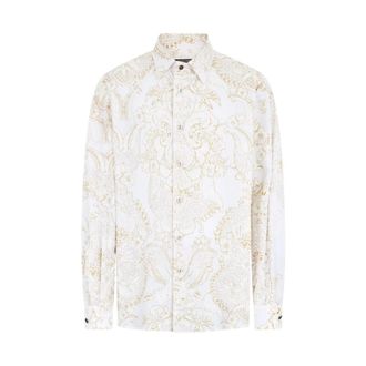 Roberto Cavalli Casual Shirts, male, White, Size: 3XL White Shirt with Ornamental Motif