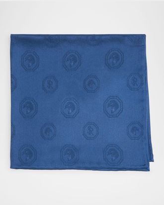 Stefano Ricci Men & apos;s Tonal Jacquard Logo Silk Pocket Square