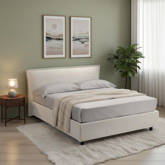 Dmora Cama Francesa Brienza, Colch&oacute;n Incluido, Desenfundable, Hecho En Italia, Con Almacenaje, Beige