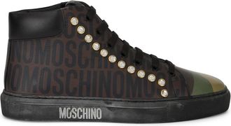 Moschino Schoenen, Dames, Bruin, 37 EU, Leer, Sneakers met Teksten